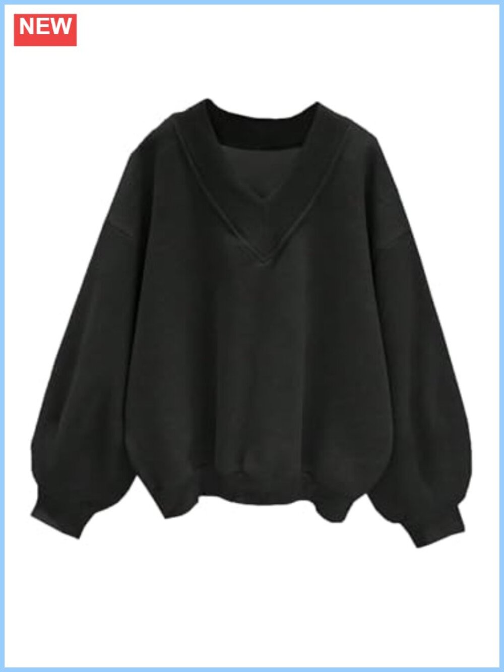V Neck Oversized Fleece Sweatshirt for Women Long Sleeve Drop Shoulder Cotton